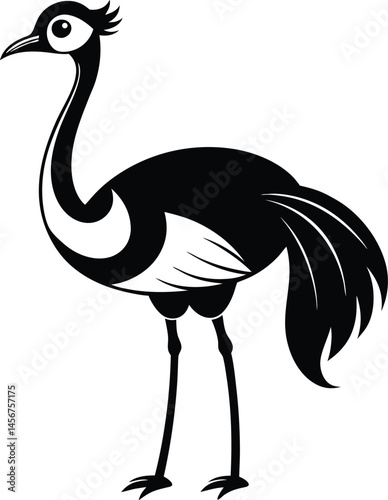 Ostrich silhouette, Ostrich silhouette vector, emu bird black silhouette, vector illustration