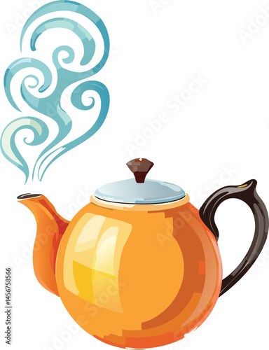 Teapot with Wispy Steam Vector - Isolated Tea Time Illustration - Comforting Beverage Graphic - Cozy Kitchen Icon - British Afternoon Tea Clipart