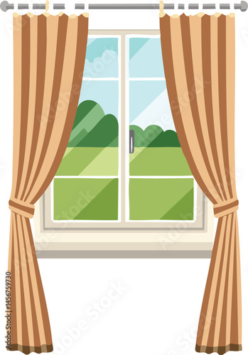 Open Curtain Window with Sunlight Streaming In - Cozy Interior Vector - Morning Room Illustration - Home Tranquility Concept - Inviting Daylight Graphic