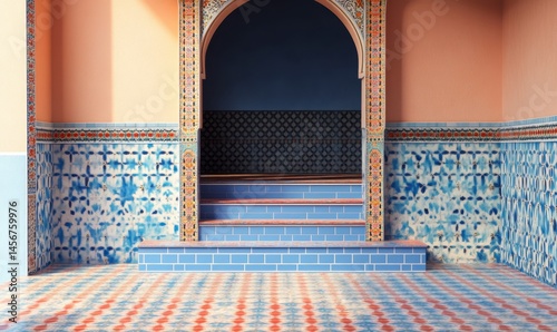 Colorful geometric patterns in Moroccan style interior design space