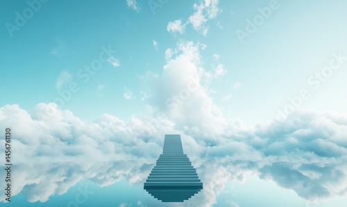 Serene Stairs Ascending to Clouds under a Bright Blue Sky
