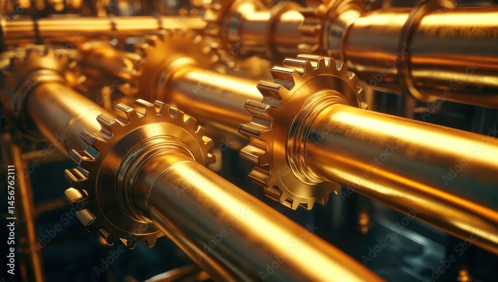 Naklejka premium Golden Gears: A Symphony of Precision Engineering