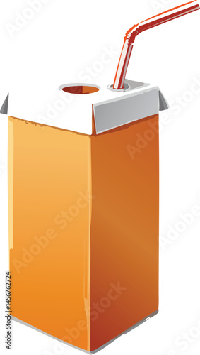 Juice Box with Straw Vector - Isolated Drink Carton Illustration - Fun Kids Beverage Graphic - Retro Lunchbox Clipart - Playful Summer Refreshment