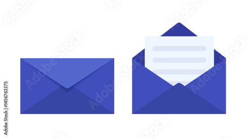 Set of mail envelope in flat style. Folded and unfolded envelope mockup. Mail. Email message vector illustration on white isolated background
