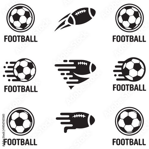 Football icon emblem logo set Vector Black silhouettes. with white background