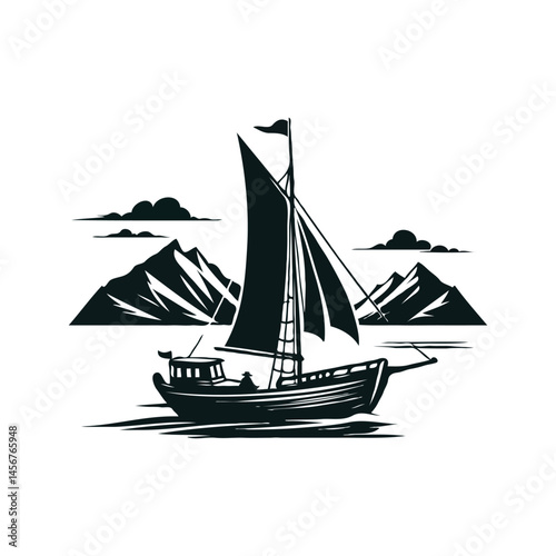 Boat silhouette on sea