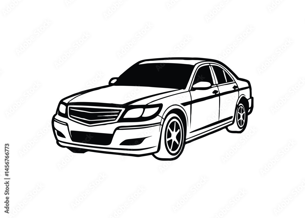 Fototapeta premium Silhouette of sedan isolated on a white background