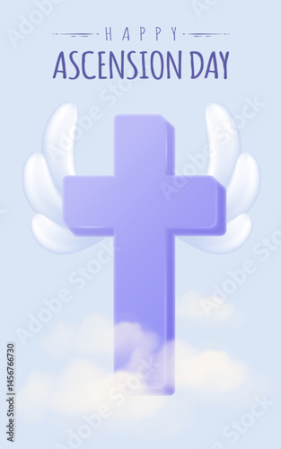 Happy Ascension Day Design with Jesus Christ in Heaven Vector Illustration. Illustration of resurrection Jesus Christ. Sacrifice of Messiah for humanity redemption.