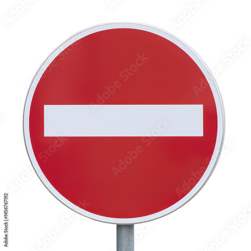 A red circular no entry sign, prominently displayed against a white isolated background, indicating restricted access in various settings.