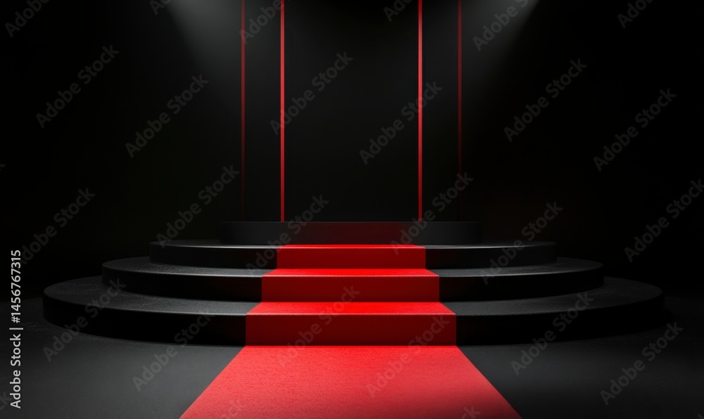 Fototapeta premium Stylish Stage with Red Carpet and Dramatic Lighting for Events