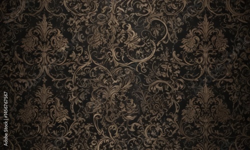 Intricate seamless gothic damask  Deep, dark background, elegant scrollwork , illustration, scroll