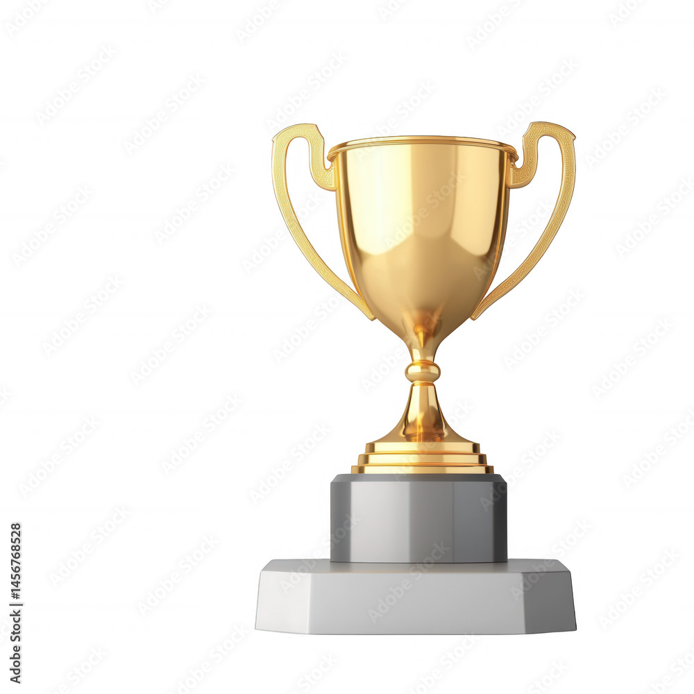 A shiny golden trophy on a marble base, symbolizing achievement and success, perfect for awards, celebration, or competition themes on a white isolated background. A shiny golden trophy on a marble base, symbolizing achievement and success, perfect for awards, celebration, or competition themes on a white isolated background.