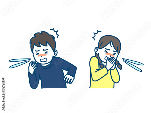 くしゃみや咳をする子供のイラスト