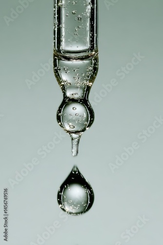 Obraz na płótnie A clear glass dropper releasing a single drop of liquid against a plain background. w salonie