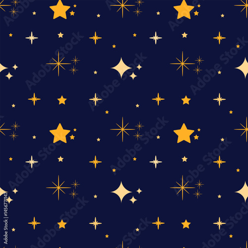 Seamless pattern with stars on a blue background. Starry sky