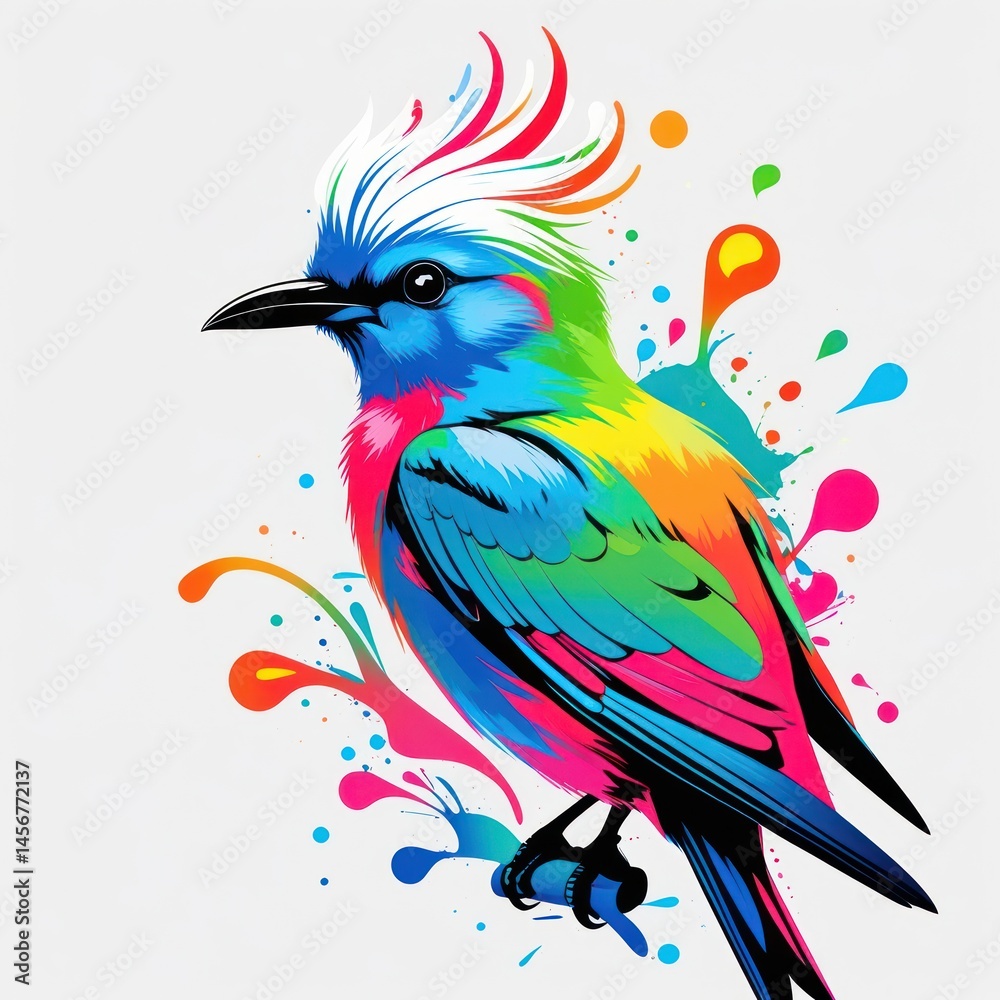 Fototapeta premium Vibrant bird with colorful splashes