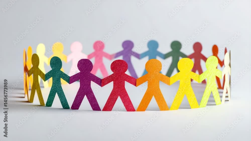 Colorful Global Friendship Paper Chain symbolizes unity with multicolored figures holding hands Colorful Global Friendship Paper Chain symbolizes unity with multicolored figures holding hands