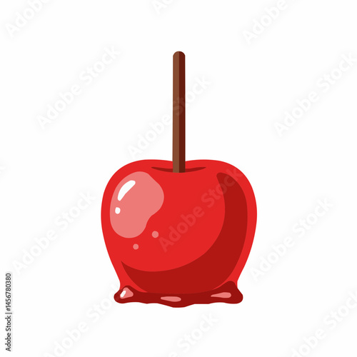A glossy candy apple is perched atop a stick, tempting a sweet, autumnal bite