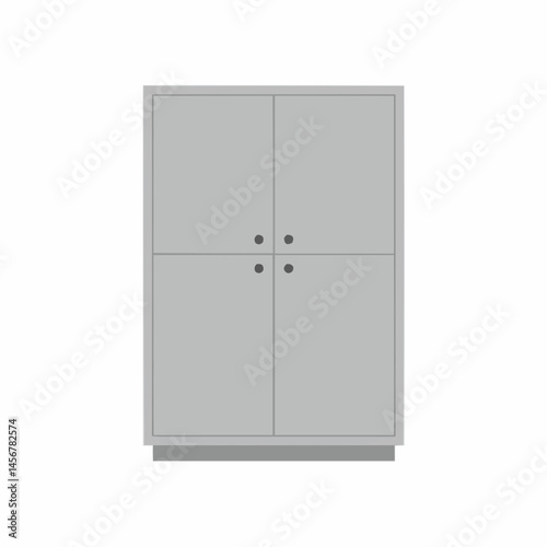 Grey cabinets with four doors and knobs against a white backdrop