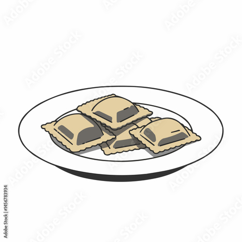 An illustration of a plate filled with delicious, homemade ravioli pasta