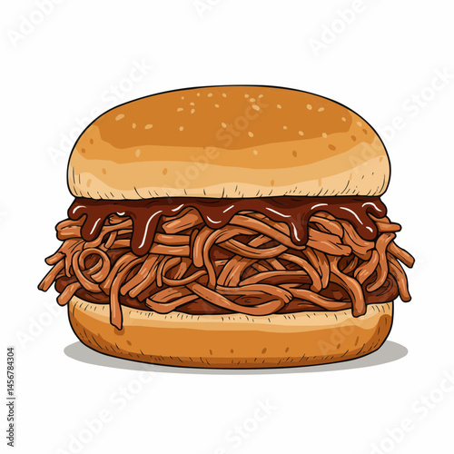 Cartoon-style burger with dripping sauce
