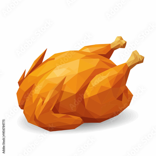 Low-poly cooked poultry; golden brown shades on white background