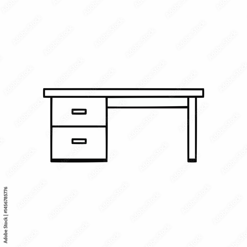 Clean outline of a table with drawer, minimalist design, crisp black and white illustration Clean outline of a table with drawer, minimalist design, crisp black and white illustration