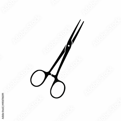 Black scissor-like tool on white background, with sharp blades and a central pivot point