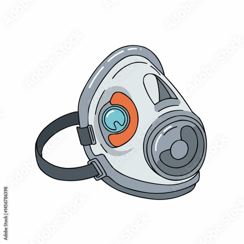 Robotic face, partially viewed, with orange accents, and a blue circle-shaped eye