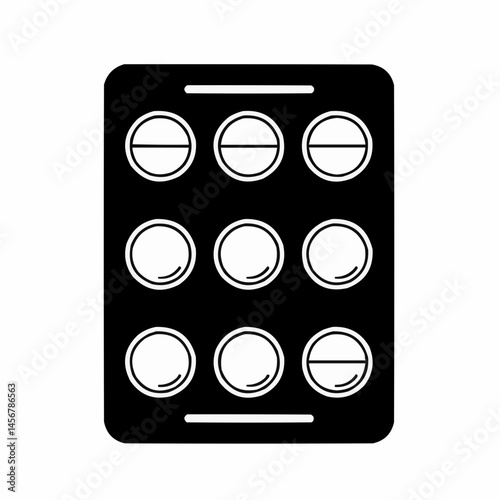 Simplified black & white pills in blister pack, isolated on white