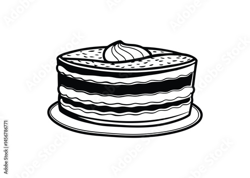 Silhouette of tiramisu cake isolated on a white background