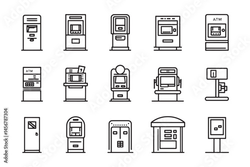 ATM banking outline vector art