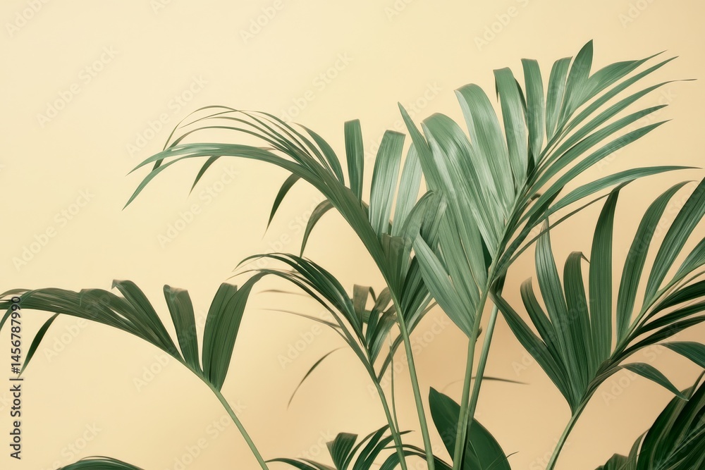 Fototapeta premium Elegant palm fronds against a pale peach backdrop.