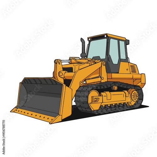 Cartoon-styled illustration of a yellow bulldozer; white backdrop