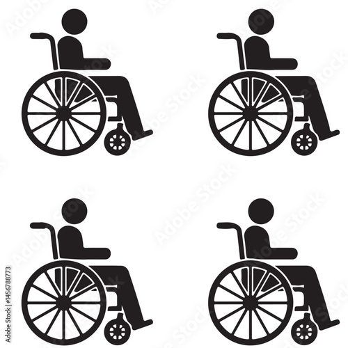 set of black Clean vector icon of a wheelchair silhouette