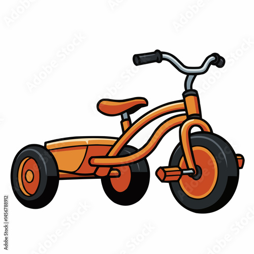 Depicts part of an orange bike with handlebars and saddle on a white background