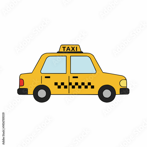 Yellow vehicle cab with a black border and light blue windows on a white background