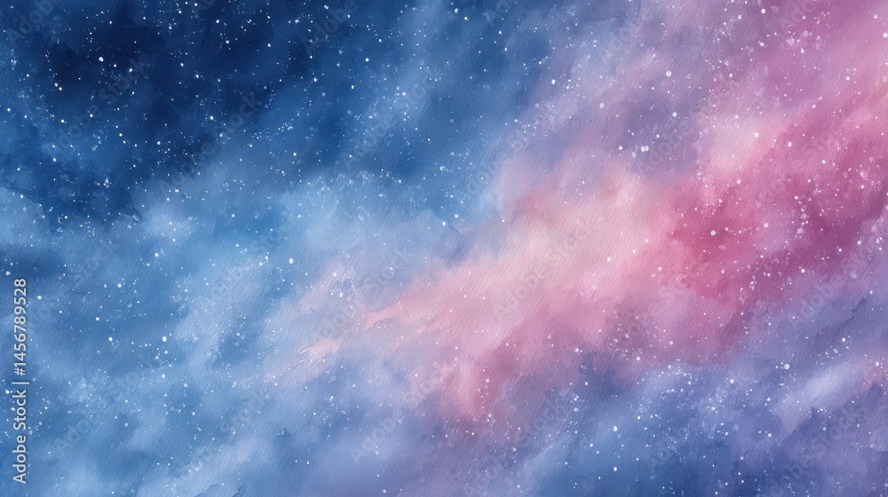 Fototapeta premium Watercolor Galaxy Background Pink Blue Stars Night Sky Artistic Design
