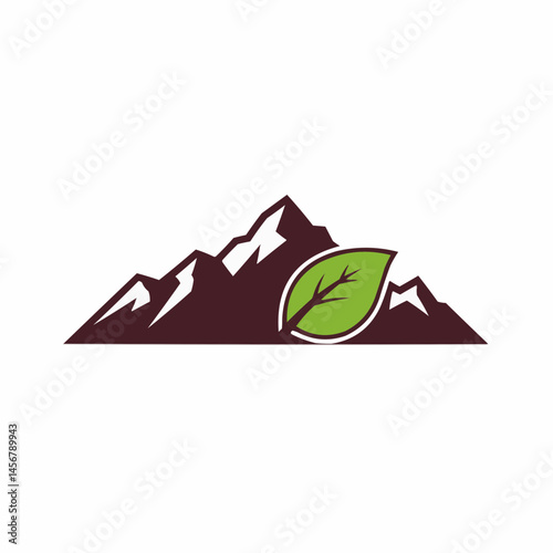 Mountain peaks and a leaf graphic element