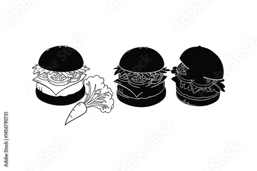 logotype icons burger illustration, outline, silhouettes isolated on white background.