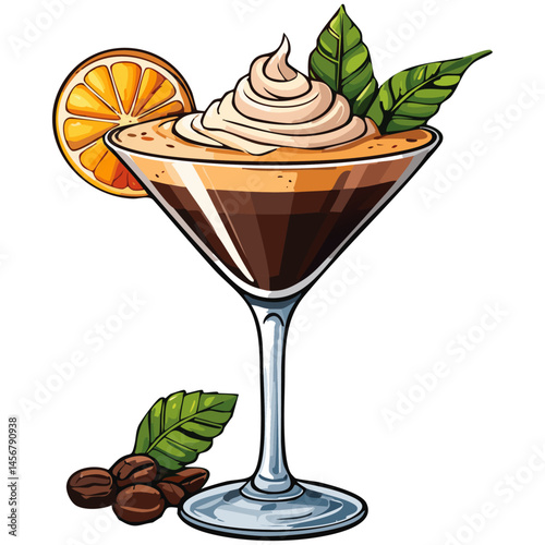 Martini espresso cocktail vector illustration. Coffee alcoholic drink on isolated background for bar and menu