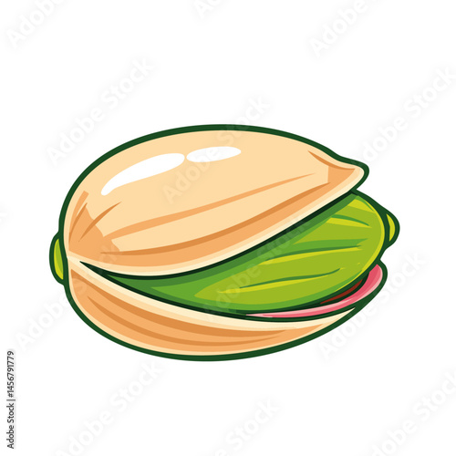 Pistachio colored vector illustration in sketch style. Image of nut on isolated background. Clipart for packaging and recipes.