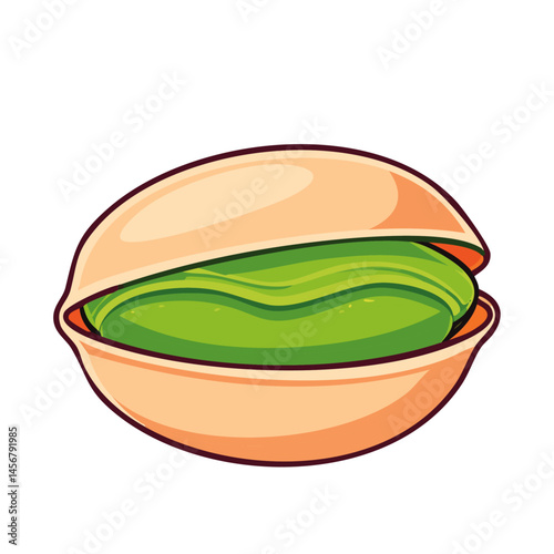 Pistachio colored vector illustration in sketch style. Image of nut on isolated background. Clipart for packaging and recipes.