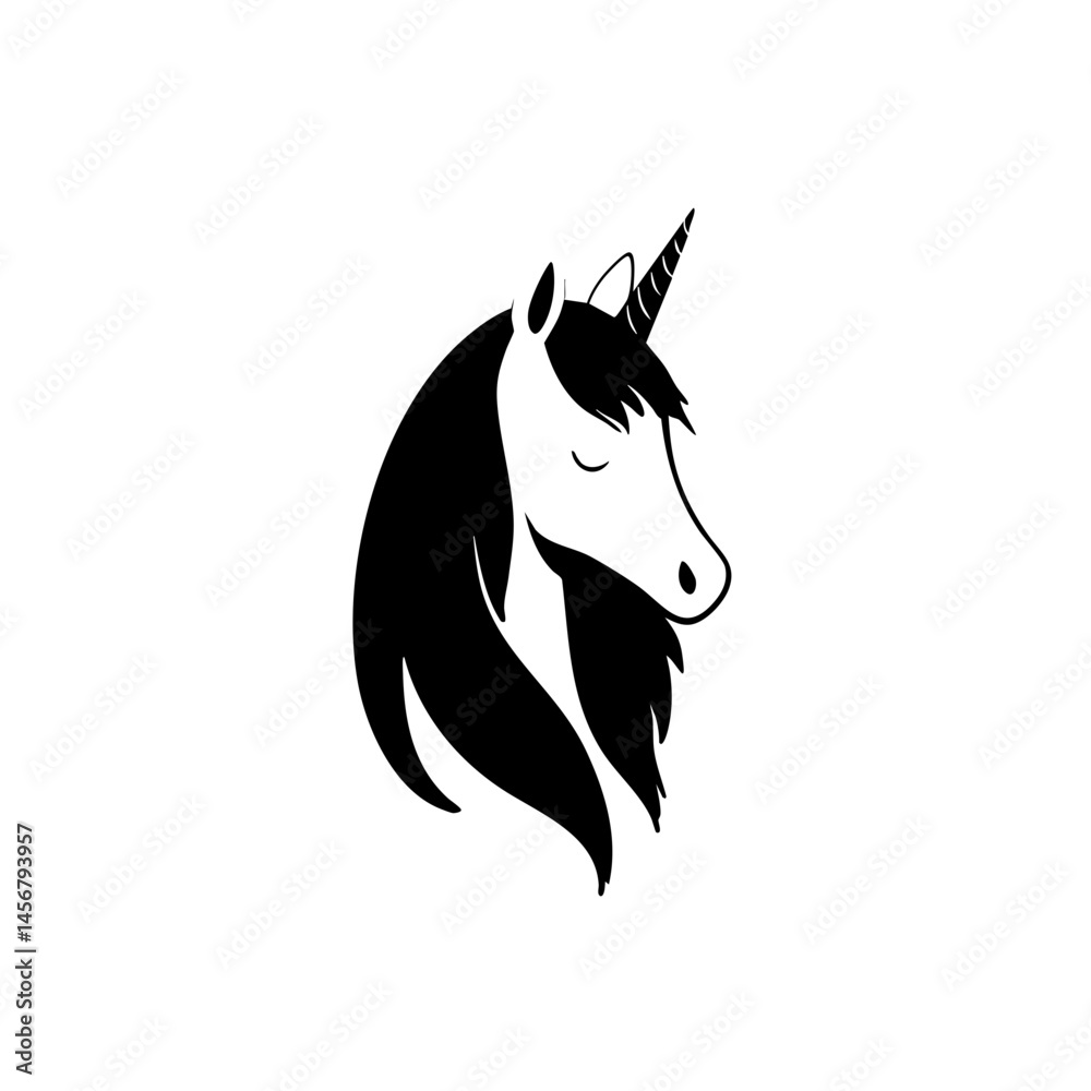 Fototapeta premium Minimalist Unicorn Icon – Black & White Full-Body Vector Outline Illustration