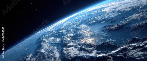 Obraz na płótnie A breathtaking view of Earth from space, showcasing the planet's curvature, blue atmosphere, and scattered clouds above continents and oceans. w salonie