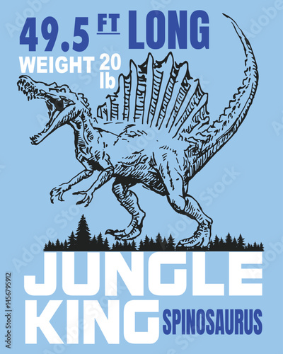 Dinosaur spinosaurus jungle king slogan t-shirt design for kids or paleontology fans