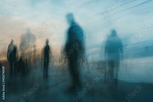 A blurred photograph of people walking in the background. captured from an overhead perspective. The focus is on their motion and energy as they move through the space.