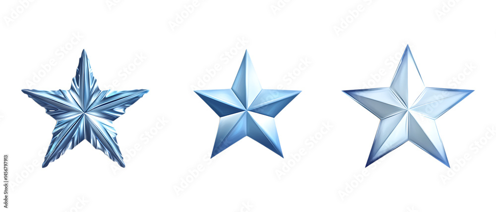 Obraz premium Collection Pack of Three Blue Stars HighResolution Images for Design set against transparent background