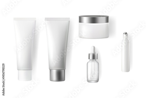 Realistic vector mockup set of 5 cosmetic containers