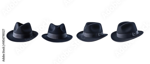 Black Fedora Hats Against Transparent Background